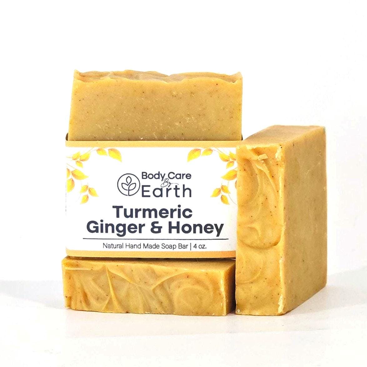 Organic Turmeric Ginger Honey Soap Natural Exfoliating Face & Body Bar Brightening, Soothing Moisturizing Handmade with Organic Oils, Aloe