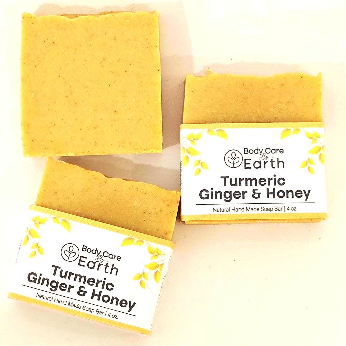 Organic Turmeric Ginger Honey Soap Natural Exfoliating Face & Body Bar Brightening, Soothing Moisturizing Handmade with Organic Oils, Aloe