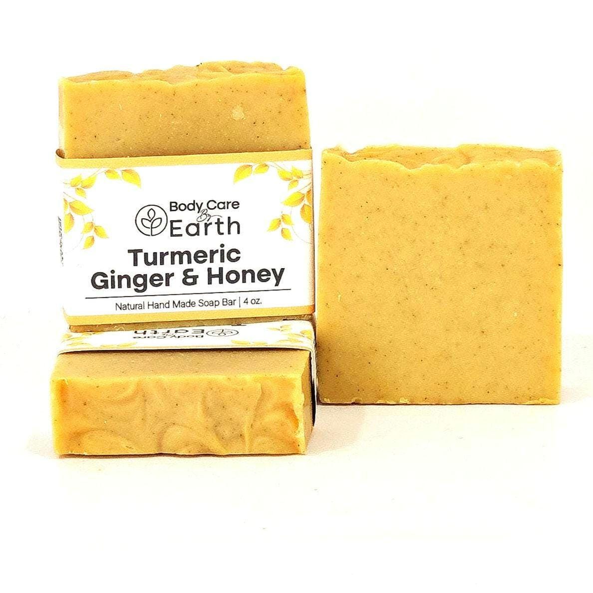 Organic Turmeric Ginger Honey Soap Natural Exfoliating Face & Body Bar Brightening, Soothing Moisturizing Handmade with Organic Oils, Aloe