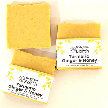 Organic Turmeric Ginger Honey Soap Natural Exfoliating Face & Body Bar  Brightening, Soothing Moisturizing Handmade with Organic Oils, Aloe