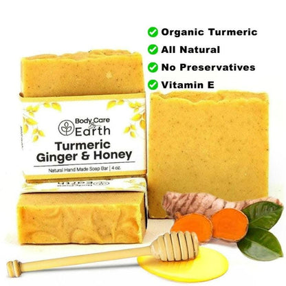 Organic Turmeric Ginger Honey Soap Natural Exfoliating Face & Body Bar  Brightening, Soothing Moisturizing Handmade with Organic Oils, Aloe